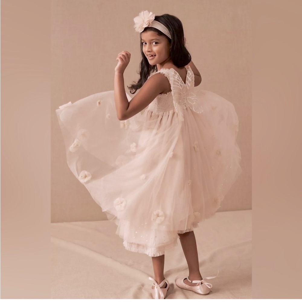 🌟 BHLDN-Luna Luna Cloude Floral Applique Tulle Butterfly Wing Flower Girls Dress